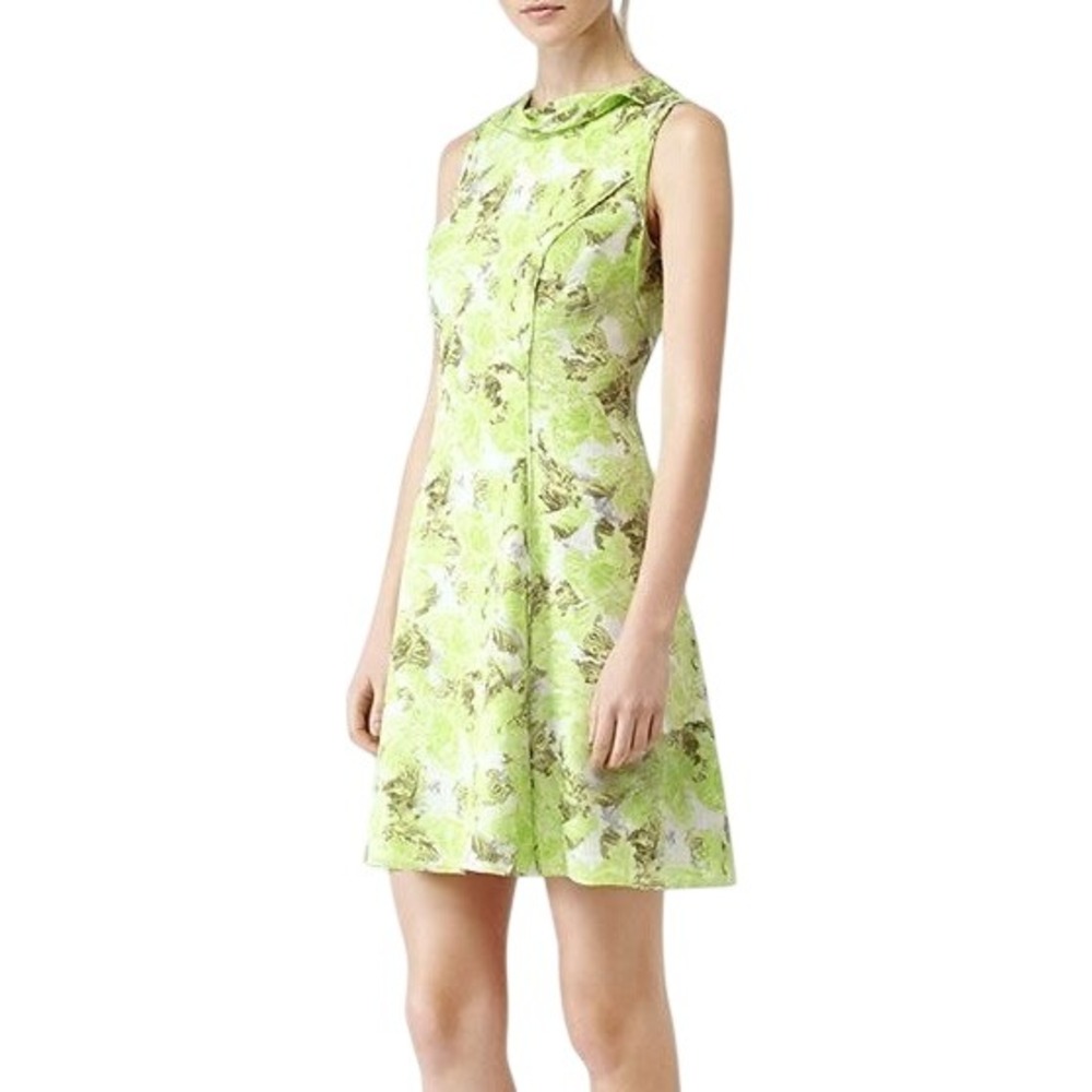 Reiss Lime Green Floral Sleeveless Cowl Neck‎ Shift Dress Size 4